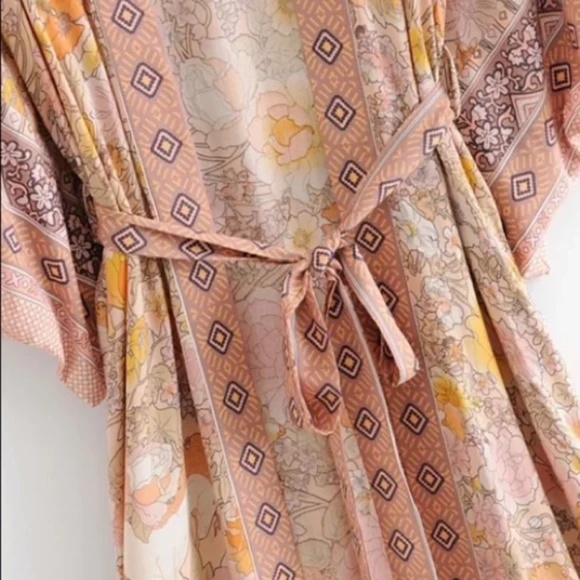 Pink Bohemian Floral Maxi Duster Kimono Wrap Robe-L - Picture 15 of 15